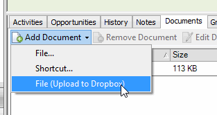 The Dropbox upload menu
