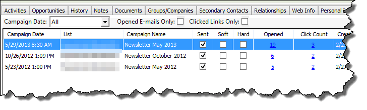 The Mailchimp tab in contact detail view